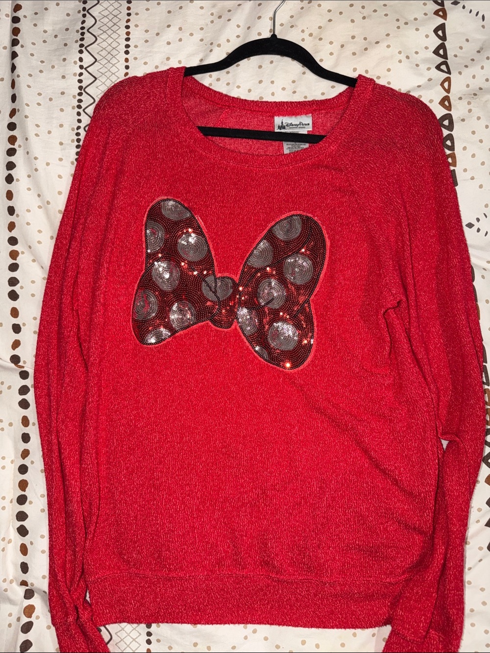 Disney Red Knit Crewneck Sweatshirt
